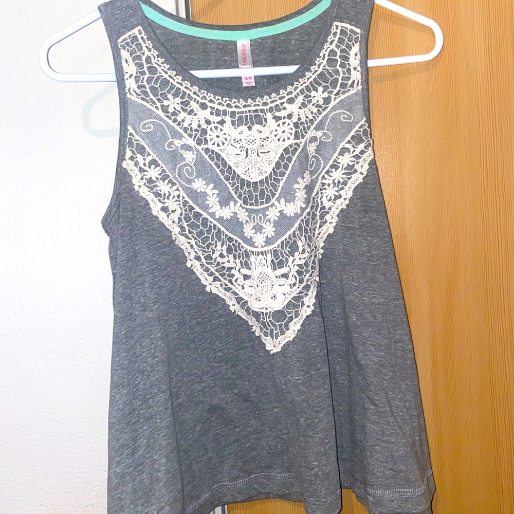 Grey and white lace tank top